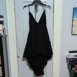 Free People Black High-Low Tiered Halter Dress
